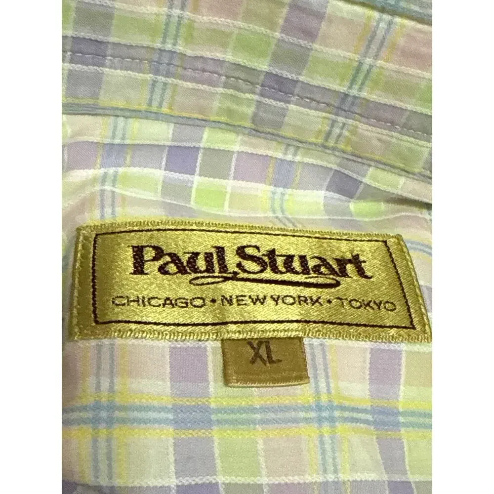 Paul Stuart Men's White Multicolor Plaid Long Sleeve Button Down Pocket Shirt XL